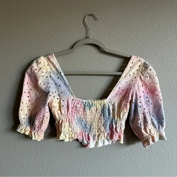 Urban Outfitters Tie Dye Puff Sleeve Crop Top XS - Picture 9 of 12